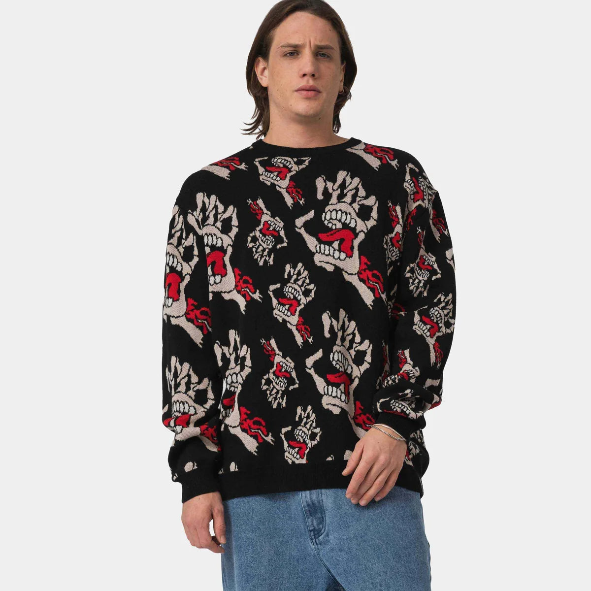 Santa Cruz Bone Hands All Over Knit Crew